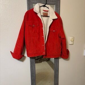 Levi's womens Red Jean Jacket with Sherpa Lining